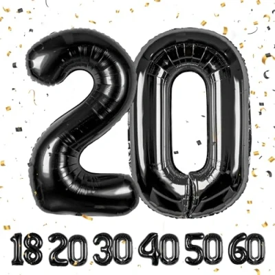 Imagen de Globos de Cumpleãnos Numeros 20 Noir,101 CM Globo Gigantes Grandes Decoracion,Globo Numero Niño Niña Adultos decorazione,Vuelan con Helio