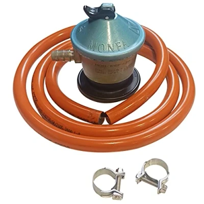 Imagen de Regulador Gas butano Con Salida de 30 mbar + tubo goma 1.5 metros 1 abrazadera, Kit Homologado Manguera y
