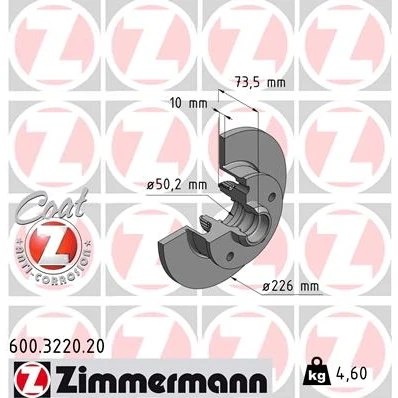 Imagen de ZIMMERMANN COAT Z 600.3220.20 Disco de freno 226 10 5/5 5 100 macizo revestido sin cojinete rueda, con anillo sensor ABS VOLKSWAGEN: GOLF 3, Corrado