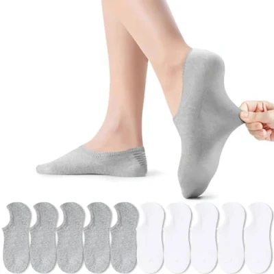 Imagen de PAUNEW Calcetines Cortos Mujer Tobilleros Algodon Silicona Antideslizante Invisibles Hombre 10 Pares Blanco und Gris 35 38