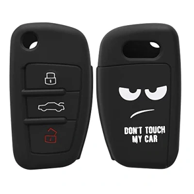 Imagen de kwmobile Carcasa Compatible con Llavero de Audi Llave Coche Plegable 3 Botones Funda para Mando Silicona Blanco/Negro