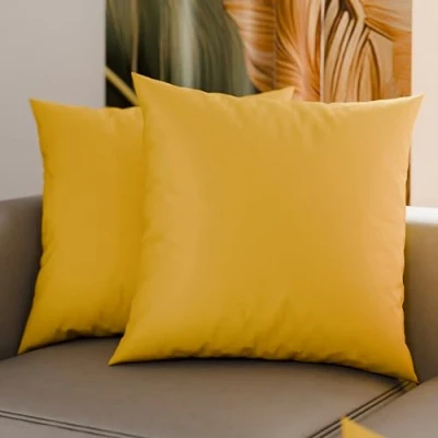 Imagen de PETTI Artigiani Italiani Par de Fundas Almohada 60x60 cm, Pareja Funda Cojín Lisas Amarillo Ocre, 100% Microfibra Hipoalergénica, Made in Italy