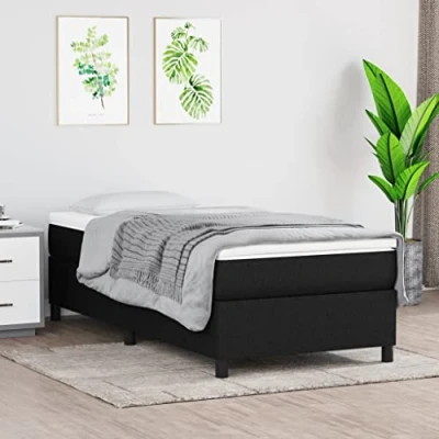 Imagen de vidaXL Estructura de Cama, Somier Individual Listones, Base Cama Tapizada, Mueble para Dormitorio Hogar, Tela Negra 90x200 cm