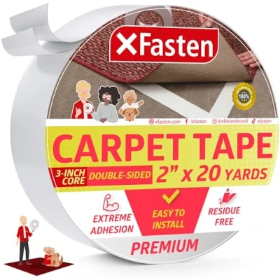 Imagen de XFasten Cinta Adhesiva Doble Cara para Alfombras, Extraíble, 2 Pulgadas x 20 Yardas (50.8mm 18.28m) (Un Solo Rollo)