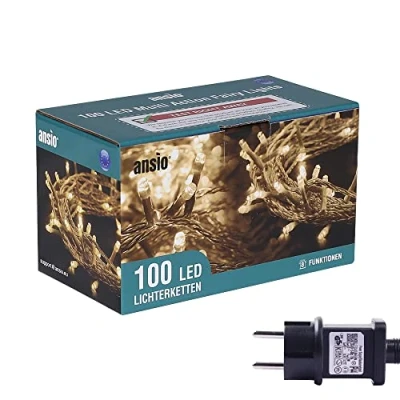 Imagen de ANSIO® Luces Navidad Exterior 10m 100 LED Blanco Cálido árbol Interior Guirnalda Perfectas para Decorar la Fiesta de Boda, el Jardín, Ventana, Halloween Cable Transparente