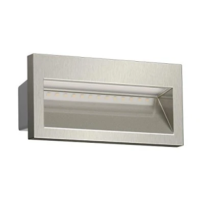 Imagen de ledscom.de aplique empotrable LED NOLA, downlight para exteriores, IP54, cromo brillo, 140 x 70mm, blanco cálido, balcón, entrada de coches, carport, luz escalera, lámpara