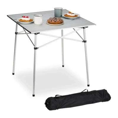 Imagen de Relaxdays Garden Table Mesa Plegable, Mesita de Camping, Jardín, Patios y Exteriores, 70 x cm, Aluminio, Multiusos, Plateado