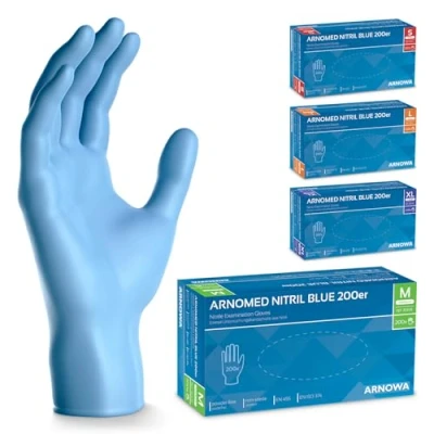 Imagen de ARNOMED guantes nitrilo talla M azul, 200 uds/caja, S, M, L, XL, desechables, guante desechable sin polvo, de goma látex