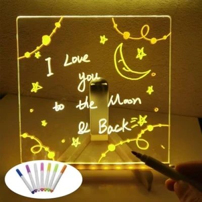 Imagen de Tablero de Mensajes LED Luminoso, Pizarra con Luminosa, Notas Acrílico Transparente LED, Escritura Luminoso Bricolaje Soporte (15x15 cm)