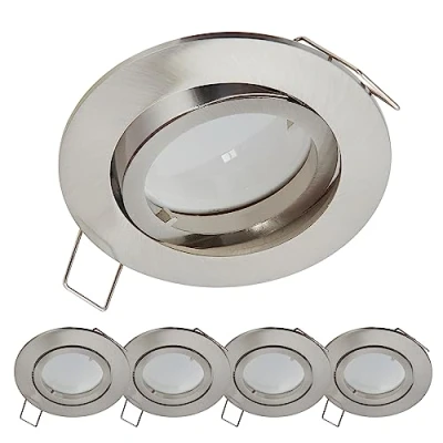 Imagen de 5 focos LED empotrables de 3 W, blanco cálido, 230 V, cromo mate, regulable, módulo GU10, orientable, diámetro 68 mm, tamaño del orificio, foco empotrable para techo