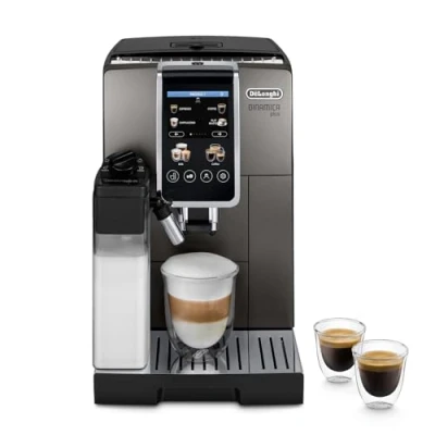 Imagen de De&#039;Longhi Dinamica Plus ECAM380.95.TB Cafetera Automática con LatteCrema Sistema de Leche, One Touch Cappuccino, 24 Recetas, Pantalla TFT a Color 3.5 Pulgadas, 1450 W, Titanio/Negro