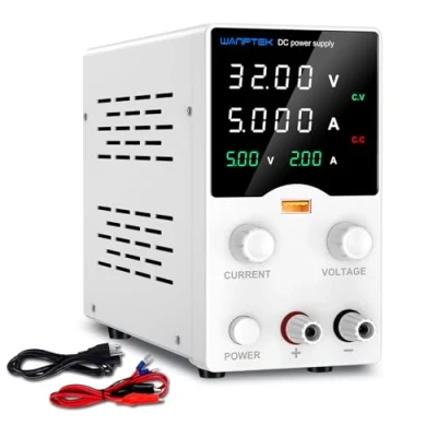 Imagen de Fuente de alimentación, alimentación Banco con codificador, Laboratorio Ajustable 30V 5A Carga rápida USB/Pantalla LED 4 dígitos (Blanco)