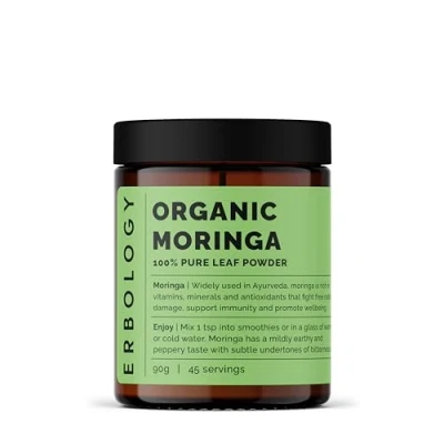 Imagen de Moringa 100 % orgánica en polvo de hojas puras, 180 g, inmunidad directamente la granja crudo, vegano y sin gluten OMG aditivos ni conservantes Tarro vidrio reciclable