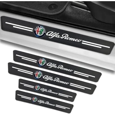 Imagen de DLXYZML Protector Umbral Puerta Coche para Alfa Romeo Giulia 2016 2022,Fibra Carbono con Emblema Pegatina de Tira Antiarañazos Accesorios