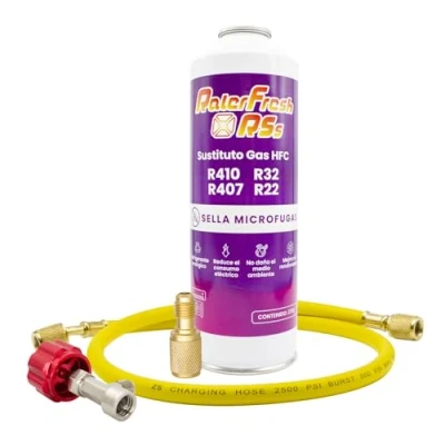Imagen de Gas Refrigerante Ralerfresh RS Sustituto de R410, R32, R407 y R22 Recarga Organico para Aire Acondicionado Split Ecologico Eficiente Rapida (Botella RSs + Manguera)