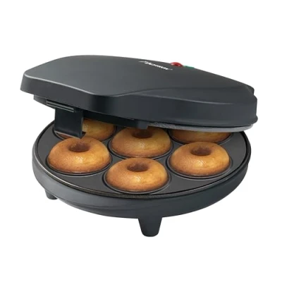 Imagen de Bestron donut Maker, mini maker eléctrica para 7 pequeños donuts, incl. semáforo de cocción y revestimiento antiadherente, 700 vatios, Color: Negro Mate