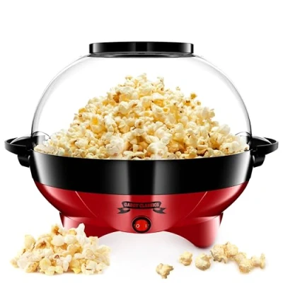 Imagen de Gadgy Máquina de Palomitas PopCorn Machine Clásica y Rápida Hacer Aire Caliente, Sin Aceite ni Grasa Incluye Vaso Medidor Tapa Superior Abatible Acabado Rojo Retro