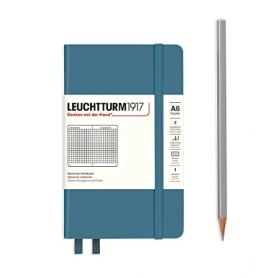 Imagen de LEUCHTTURM1917 365632 Libreta Pocket (A6) 90 x 150 mm, Tapa Dura, 187 páginas numeradas, Stone Blue, Cuadriculada