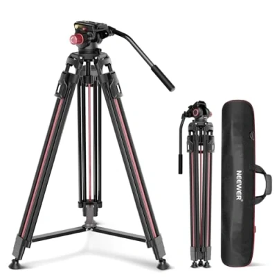 Imagen de NEEWER 79&quot;/2m Trípode Video Cámara con Cabezal Fluido, Soporte Resistente Aluminio Liberación Rápida Placa QR Compatible Canon Nikon Sony DSLR Videocámara, Carga MAX 17,6 LB, LL38