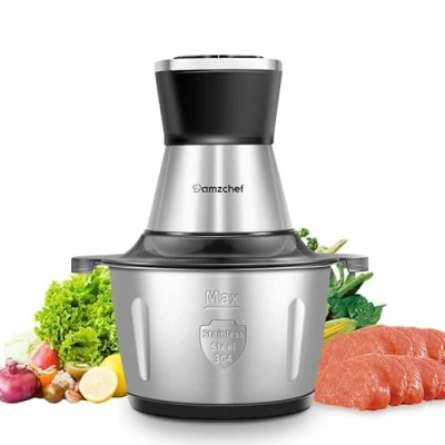 Imagen de AMZCHEF Picadora electrica,Picadora de carne con recipiente acero inoxidable 2L,500 W Trituradora alimentos 2 velocidades.Apta para carne,cebollas,alimentos infantiles,frutas y verduras