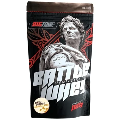 Imagen de Big Zone BATTLE WHEY Concentrado de proteína suero Calidad exquisita fabricada en Alemania 1000 g 1 kg polvo (chocolate blanco y crema cacahuete)