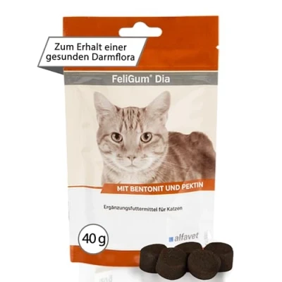 Imagen de alfavet FeliGum Dia, suplemento alimenticio dietético en caso de diarrea para gatos, Trastornos la resorción intestinal, pastillas masticar, Bolsa 40 g