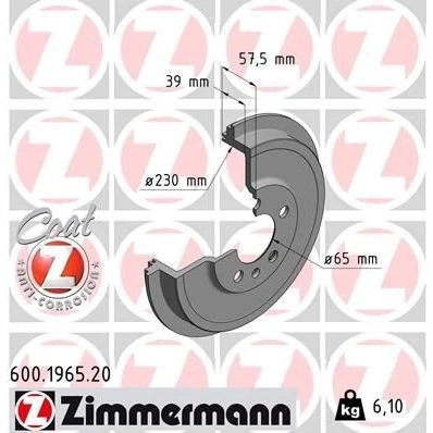 Imagen de ZIMMERMANN COAT Z 600.1965.20 Tambor de Freno 290 SKODA: Octavia I Hatchback, 1 Combi
