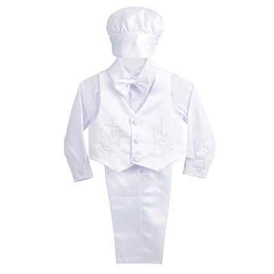 Imagen de Lito Angels Ropa Traje de Bautizo Bautismo para Bebe Niño con Gorro Capó, Manga Larga, Blanco, Talla 18 24 Meses, D