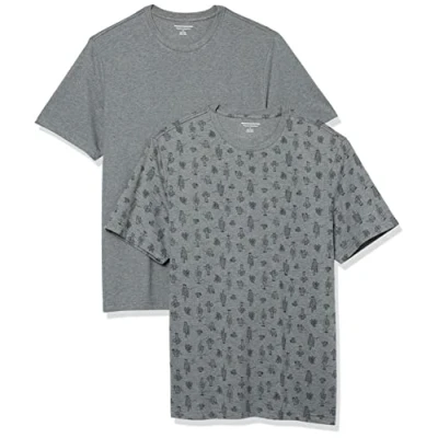 Imagen de Amazon Essentials Camiseta de manga corta, cuello redondo y corte recto Hombre, Pack 2, Cactus/Gris Mezcla, XS