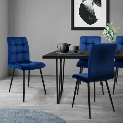 Imagen de ML Design Juego de 4x Sillas Comedor con Respaldo Asiento Ergonómico Acolchado Tapizado Terciopelo Azul Oscuro Patas Metal Sillón Diseño Moderno para Mesa Salón, Escritorio o Cocina