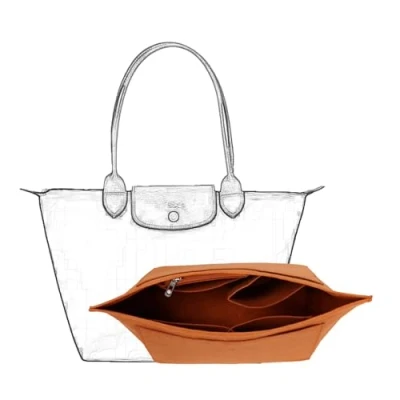 Imagen de D.DUO organizador de bolso, fieltro con múltiples bolsillos, bolsa plegable para insertar cartera Longchamp (Marrón, Mediano)