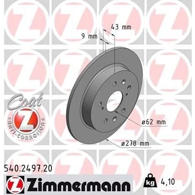 Imagen de ZIMMERMANN COAT Z 540.2497.20 Disco de freno 278 9 9/5 5 114 macizo revestido SUZUKI: SWIFT 3