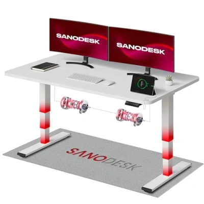 Imagen de SANODESK EC4 Escritorio de pie con Tablero (Blanco 140 x 80 cm) Mesa Regulable en Altura Elevable Electrico Inteligente 3 Secciones para hogar y Oficina
