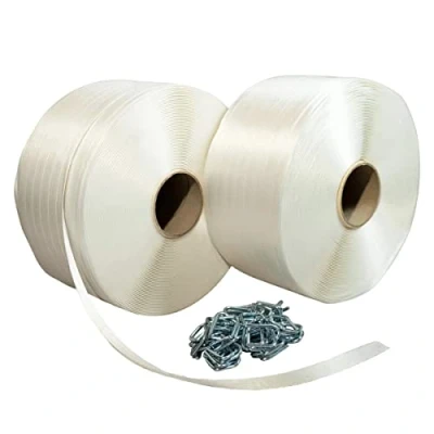 Imagen de Pack 2 Flejes hilo a 19 mm x 600 m + 250 hebillas GRATIS Fleje textil de alta resistencia 550kg TECPLAST PFF2