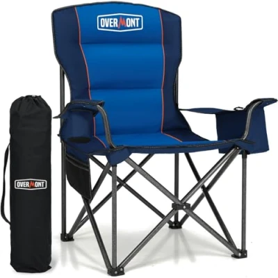 Imagen de OVERMONT Silla de Camping Plegable Grande Pesca Portátil con Reposabrazos Portabebidas para Acampada Jardín Playa hasta 204 kg