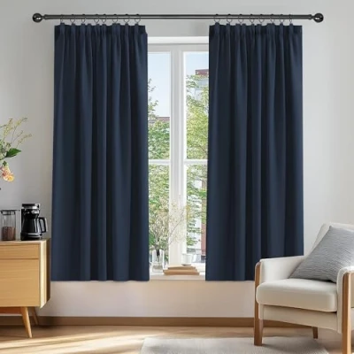 Imagen de Deconovo Cortinas Opacas con Aislamiento térmico súper Suaves, antifrío, Ahorro de energía, Plisadas para Dormitorio, 132 x 137 cm, 2 Paneles
