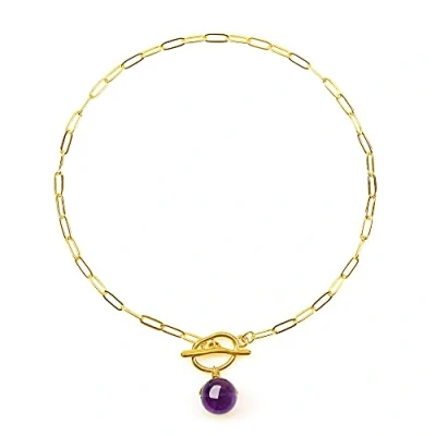 Imagen de COAI Collar Eslabones en Acero Inoxidable con Colgante Perla Esfera de Amatista Piedra Natural