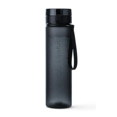 Imagen de VINSUN Botella Agua 1 Litro Negro Tritan sin BPA, Prueba de Fugas, Manejo con Una Mano Cantimplora Deporte Ligera para Gimnasio, Colegio, Bicicleta, Oficina