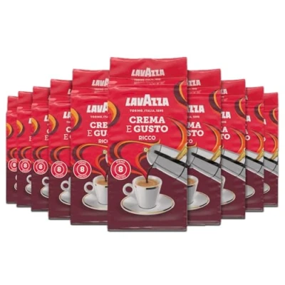 Imagen de Lavazza, Crema e Gusto Ricco, Café Molido Natural, 10 x 250g, Ideal para Cafetera Italiana, de Filtro y Francesa, con Notas Chocolate, Arábica Robusta, Intensidad 7/10, Tueste Oscuro