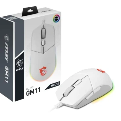 Imagen de MSI CLUTCH GM11 WHITE Gaming Mouse Sensor Óptico 5000 DPI, Diseño Simétrico, Interruptores OMRON con Resistencia de 10M+ Clics, 6 Botones, Latencia 1ms, RGB Mystic Light, 89g Ratón Cableado