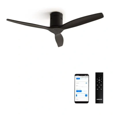 Imagen de CREATE / WINDCALM/Ventilador de techo negro aspas negras con Wifi y mando/Silencioso, función verano invierno, 6 velocidades, temporizador 1 a 4h, 40W, Ø132 cm