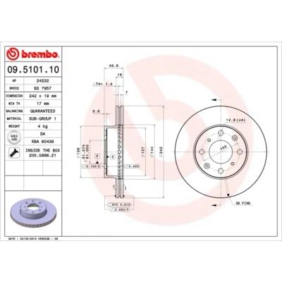 Imagen de BREMBO 09.5101.10 Disco de freno 242 19 4 ventilación interna con tornillos HONDA: PRELUDE 3