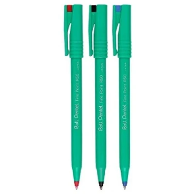 Imagen de Pentel Bolígrafo Surtido de Colores R50 Roller Bolígrafos punta 0,8 mm y fina 0,4 Ancho la línea: 77% reciclado (1 cada color Negro Azul Rojo 3 Plumas)