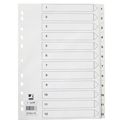 Imagen de Q Connect kf00178 Número registro 1 12, PP, A4, 12 hojas), color blanco