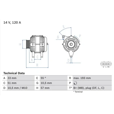 Imagen de BOSCH 0 986 083 830 Alternador 14V 120A KIA: cee‘d I Hatchback, Familiar, HYUNDAI: i20 i30 Familiar