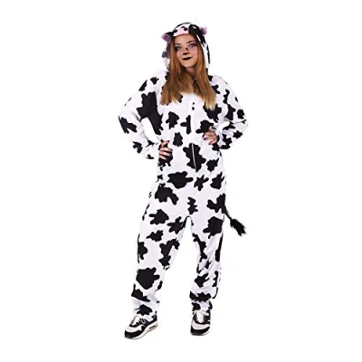 Imagen de Rubies Disfraz Vaca para adulto, Unisex talla Única, Jumpsuit color blanco con manchas negras y capuchay cola adjunta, original de