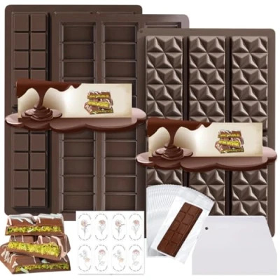 Imagen de Molde de Silicona para Chocolate 3 Piezas,Molde Turron Silicona,Molde Tableta Chocolate,con Raspador y Bolsa Pegatina,para Chocolate,Dulces, Pastel, Leche