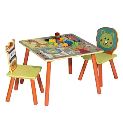 Imagen de WOLTU 3 uds. Grupo de Asientos para Niños Mesa y 2 sillas Muebles Animales del Bosque Juegos en Edad Preescolar SG006