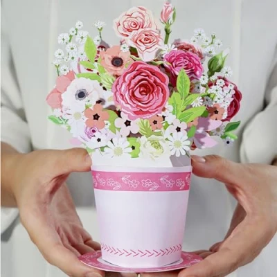 Imagen de Diese Klappkarten Tarjeta cumpleaños 3D original 15 x 20 cm con desplegable de flores felicitacion sobre