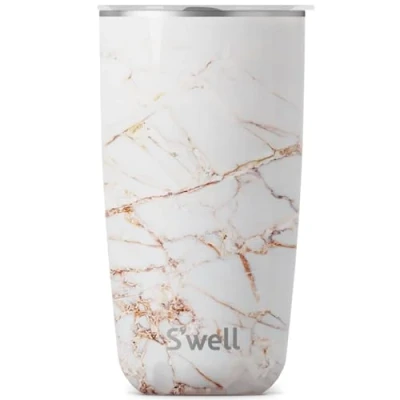 Imagen de S&#039;well Tumbler with Lid, 530ml, Calacatta Gold, BPA/BPS Free Vacuum Triple Insulated Travel Cup Slide Open for Hot and Cold Beverages, At Home or Work up to 12h Cold/4h